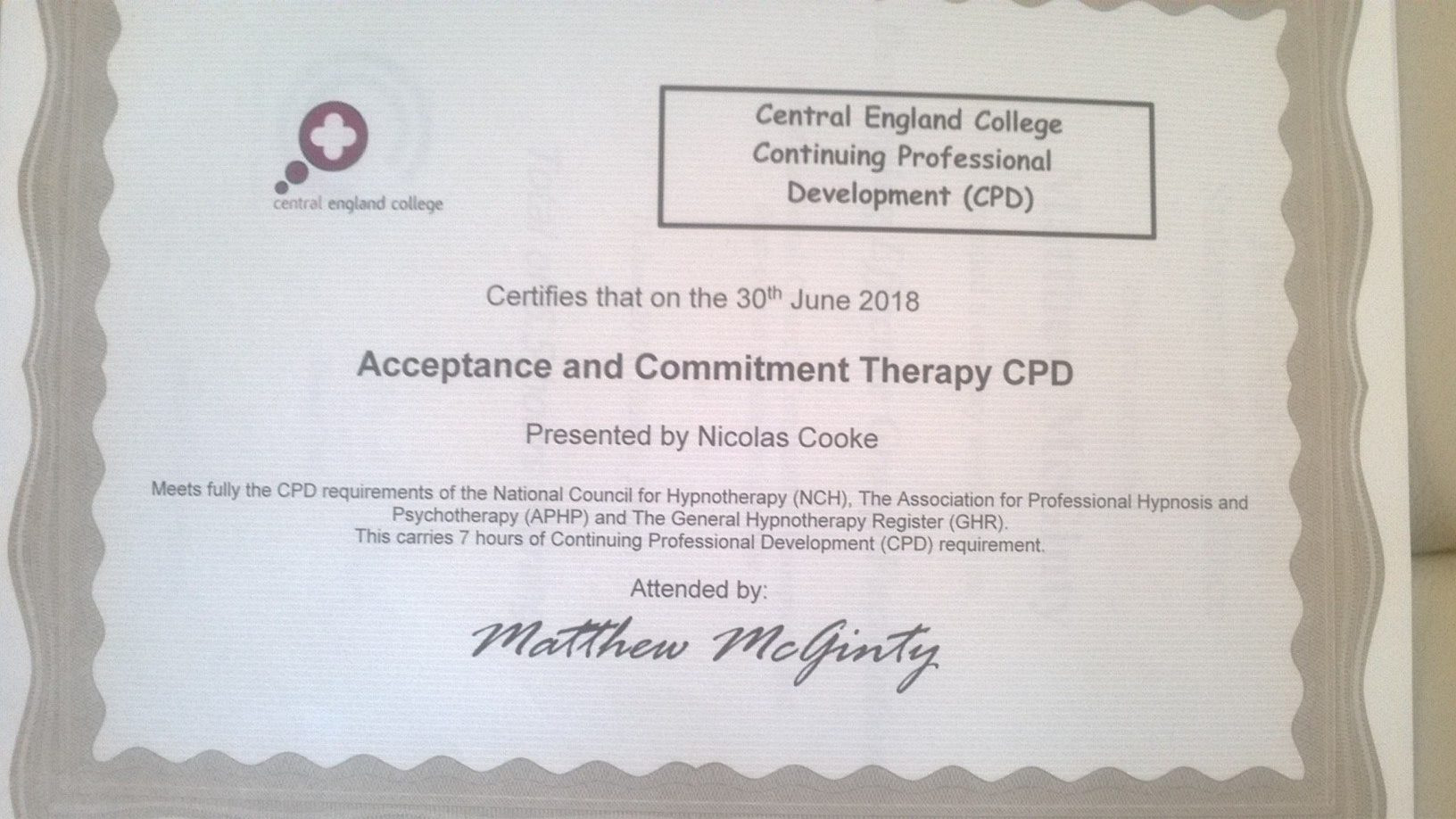 Acceptance and Commitment Therapy Certificate